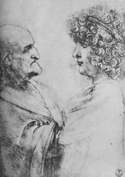 Un vieil homme et un jeune homme se faisant face, vers 1480