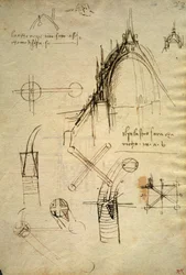 Détails architecturaux et section de la coupole du Duomo de Milan, f41 du Code Trivulzianus