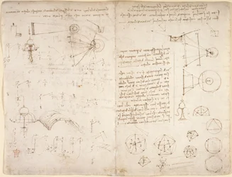Arundel 263, f.221v, f.220 Notes, diagrammes et croquis du 