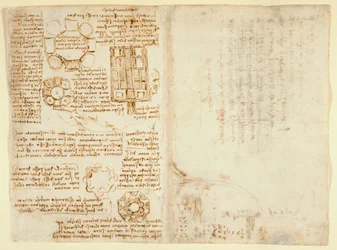 Arundel 263 f.270v, f.263, Dessins de Léonard de Vinci sur les pouvoirs et forces mécaniques, percussion, gravité, mouvement, optique et astronomie, avec diverses propositions arithmétiques et géométriques