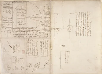 Notes et diagrammes sur la mécanique et le centre de gravité, du 