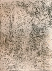Dessin au fusain représentant un déluge, de la bibliothèque royale, château de Windsor