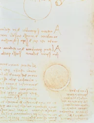 Détail de fol. 2r, du Codex Leicester, montrant la luminosité extérieure de la lune