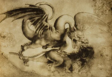Dragon tuant un lion (dessin de Léonard de Vinci)