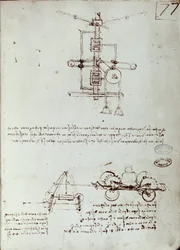 Dessin de machine volante. Manuscrit de Léonard de Vinci