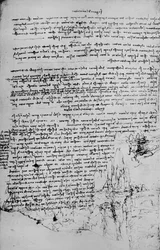 Page de texte avec croquis de paysage, vers 1480, 1945