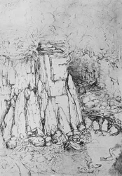 Rochers et ruisseau, vers 1480