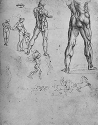 Études de soldat nu avec épée et croquis plus petits, vers 1480 1945