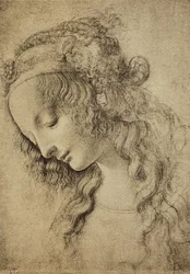 Étude pour la tête de Madeleine, dessin de Léonard de Vinci, Cabinet des dessins et des estampes, galerie des Offices, Florence