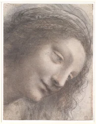 La tête de la Vierge vue de trois quarts, tournée vers la droite