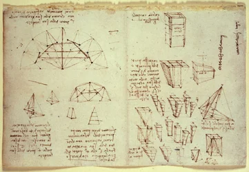 Cahier de notes de Léonard de Vinci, montrant des diagrammes de formes géométriques