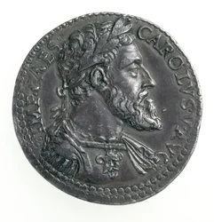 Testone de Charles V (1500-58) Duc de Milan, gravé par Dye, 1535-56 (avers)