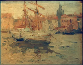 Port italien avec goélette à voiles carrées