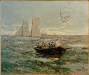 Bateau pilote prenant la ligne de capture du schooner pilote Elbe 2