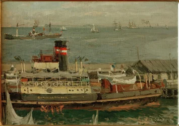 Bateau à vapeur à aubes au quai