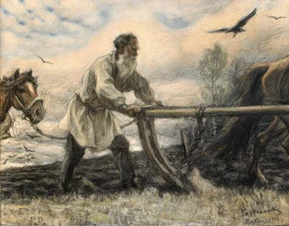 Léon Tolstoï à la charrue, 1903