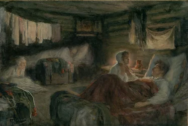 Natacha et le prince Andrei blessé à Mytishchi. Illustration pour le roman Guerre et Paix, 1893