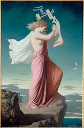 Sappho joue de la lyre (peinture sur toile)