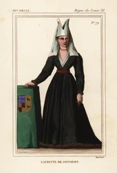 Lauretta de Jaucourt, épouse de Michel de Chaugy, Seigneur de Chissey, lithographie en couleur d