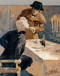 Carte postale illustrée par Leopoldo Metlicovitz (1868-1944) représentant des scènes de Tosca, opéra de Giacomo Puccini (1858-1924)