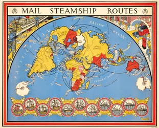 Affiche publicitaire pour les routes des paquebots postaux