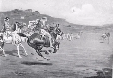 Cavaliers grecs lançant le javelot, illustration de 