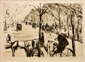 Allée dans le Tiergarten avec une calèche au premier plan