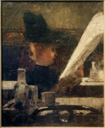 Lectrice de journaux au café (Dame au café)
