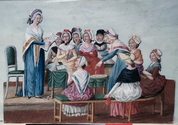 Révolution française (1789) : Club patriotique de femmes pendant la Révolution. Peinture des frères Lesueur (XVIIIe siècle). Paris, Musée Carnavalet.