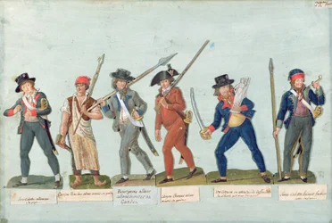 Sans-culotte allumant sa pipe, Jeune boucher, Bourgeois allant à la garde, Chasseur, Citoyen défendant sa liberté, Sans-culotte en garde