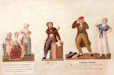 Les Tricoteuses jacobines, un jacobin et le bonnet rouge