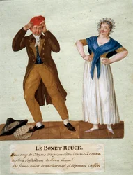 Le chapeau rouge. Un homme porte le bonnet phrygien à l