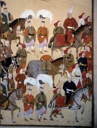 EMPIRE OTTOMAN: "Parade des Janissaires (Yeniceri) avec le cheval du commandant"