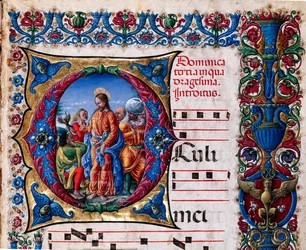 Bibliothèque Piccolomini : livre de chœur, cod. 21.6, ff. 2r avec "Expulsion d