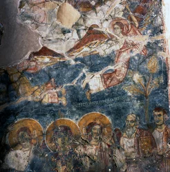 Ange et saints, fresque dans le monastère d