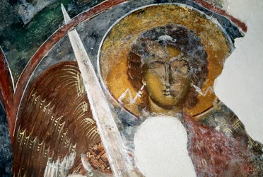Archange Michel, fresque dans une église byzantine des ruines du château de Geraki
