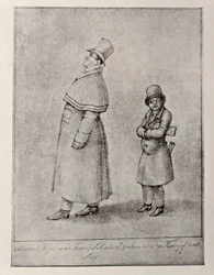 Autriche, Vienne, Caricature du baryton autrichien Johann Michael Vogl et du compositeur Franz Peter Schubert, vers 1825, dessin au crayon