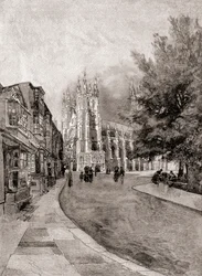 Cathédrale de Canterbury, de Christchurch Gateway, du Century Magazine, publié en 1887 (gravure)