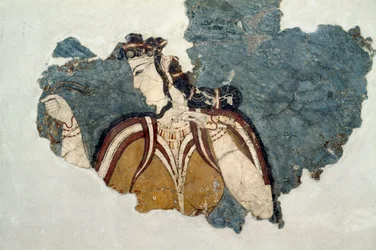 Fragment de fresque représentant une figure féminine, de Mycènes, Grèce, civilisation mycénienne
