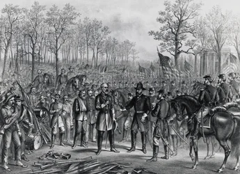 Le général Robert Lee se rend au général Ulysses Grant à Appomattox, 9 avril