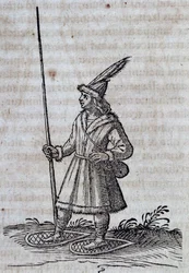 Habitant du Canada (France Canadienne) avec des raquettes, illustration de Description de la Nouvelle France