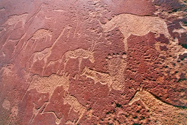 Namibie, région sauvage de Damaraland, Twyfelfontein, montagnes de Brandberg, gravures rupestres de l