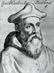 Portrait de Jacopo Sadoleto (1477-1547), humaniste, évêque catholique et cardinal italien, gravure de Illustrissimorum, omnique virtutis, et scientiarum laude praestantissimoru virorum icones, par Claudius Pernetus