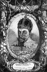 Portrait de Sigismond III Vasa (1566-1632), roi de Pologne de 1587 à 1632, roi de Suède de 1592 à 1599, et grand-duc de Lituanie, gravure