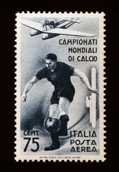 Timbre-poste pour la Coupe du Monde de la FIFA 1934, timbre aérien de 75 centimes, Italie, 20e siècle