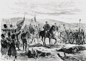 Prince Carol de Roumanie inspectant les troupes après la quatrième bataille de Pleven, guerre russo-turque