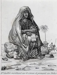 René Caillié (1799-1838), explorateur vêtu de vêtements arabes, méditant sur le Coran