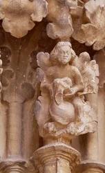 Espagne, Navarre, Ujué, Église de Santa Maria, détail architectural