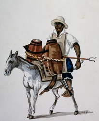 Jeune garçon péruvien métis avec sa mule, gravure de E Vidal