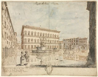 Dix-huit vues de Rome : La Piazza Farnese recto, 1664